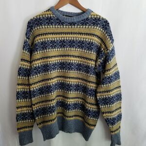 Vintage Eskimo Knitwear Shetland Wool Sweater Made in England Fair Isle Size L